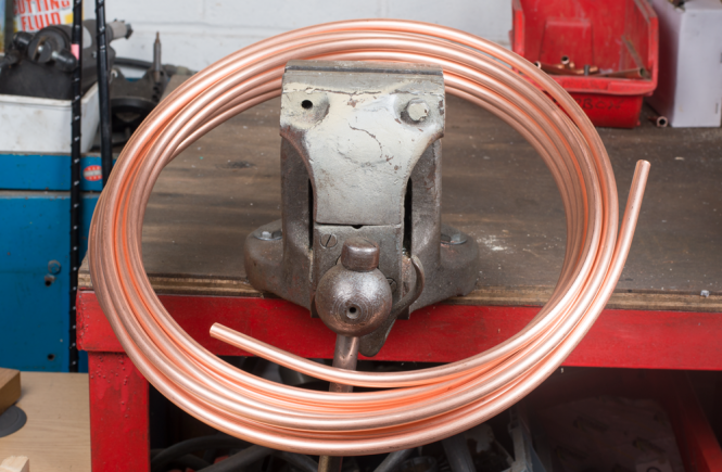 Coiled copper microbore tube.